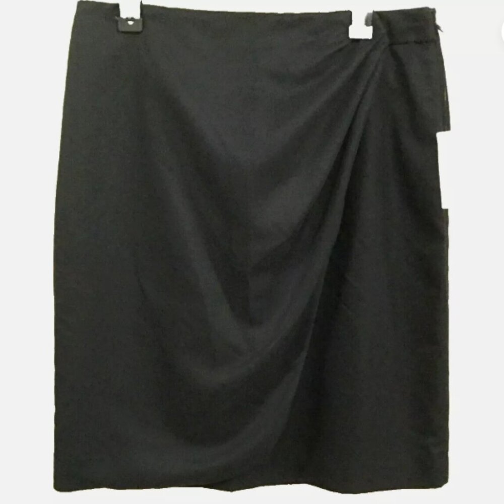 Worthington Women Size 12 Black faux wrap Skirt Lined Side Zip Knee Length